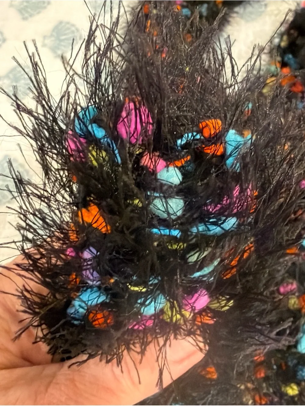 Fuzzy Black Eyelash Scarf with Multicolor Pom Accents - Women's Accessory Y2K
